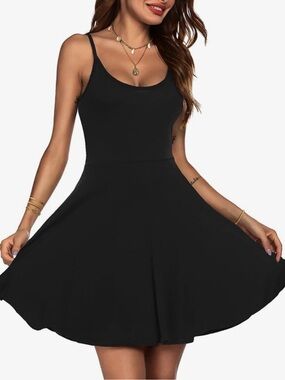 Acevog Black Spaghetti Strap Fit & Flare Dress